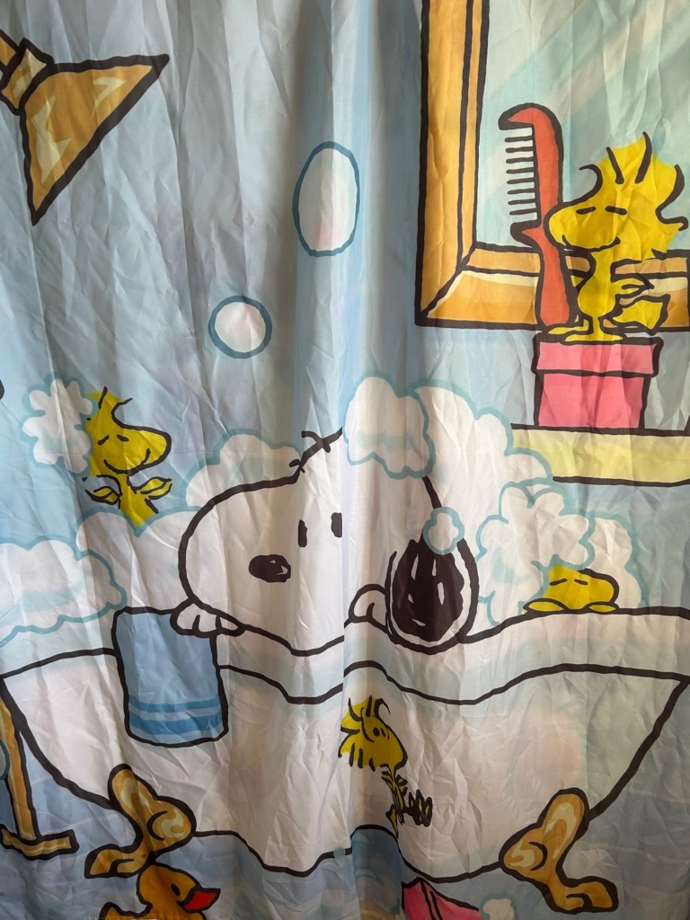 Peanuts Snoopy and Woodstock “In the Tub “ Fabric Shower Curtain